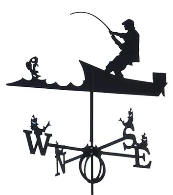Wetterfahne Edelstahl 50x35 cm Fischer-Motiv schwarz