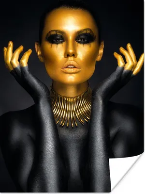 Produktbild von MuchoWow® Poster Frau - Porträt - Gold - Luxus - Schwarz 60x80 cm - Schlafzimmer Dekoration