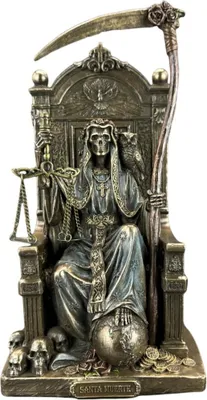 Image de Sculpture "Santa Muerte - figure sainte assise" - bronzée, peinte à la main, statue de collection riche en détails, 21,5 cm - WU77924A4