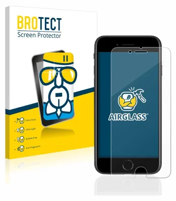 A product packaging and a smartphone with a screen protector.