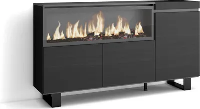 Produktbild von Sideboard, Highboard, 158x35x87cm, 3 Türen, Elektrokamin XXL, Industriedesign, Schwarz