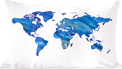 Produktbild von MuchoWow® Zierkissen Sofakissen Wohnzimmer Dekokissen 50x30 cm Weltkarte - Aquarell - Blau - Wohnzimmerdekoration - Polster mit Photo
