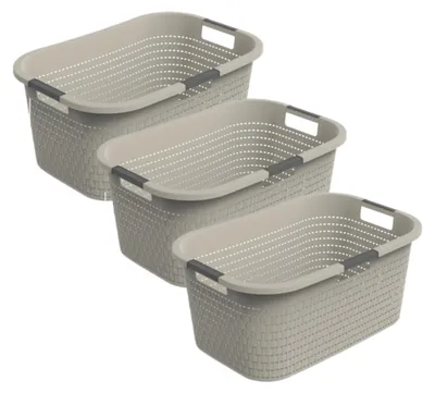 Produktbild von Rotho 3er-Set Wäschekorb 40L Country - Wäschesammler groß - Wäsche Korb 59 x 39 x 25,2 cm - Wäschebox aus Kunststoff - Aufbewahrungskorb Behälter