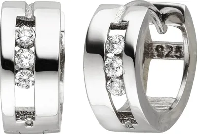 Produktbild von Paar Creolen 12,5x5,6mm aus 925 Silber mit 6 Zirkonia weiß Ohrringe Ohrschmuck