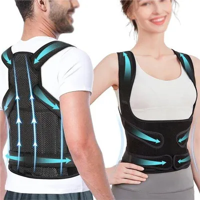 Immagine prodotto di Correzione della postura della schiena e delle spalle, supporto dorsale regolabile, adatto a uomini e donne, correzione della colonna vertebrale, nero (M)