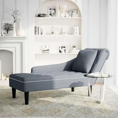 Image de vidaXL Chaise longue avec coussin et accoudoir droit gris foncé velours