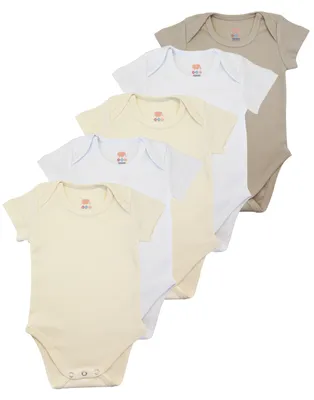 Productafbeelding van Rompertjes baby set van 5 korte mouw – 100% katoen, maat 68, beige