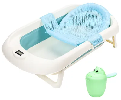 Image de Baignoire pliante pour bébé Vigevee, dimensions 83 x 46 cm, avec indicateur de température, filet de maintien et gobelet à shampooing, pour les bébés de 0 à 12 mois, couleur verte