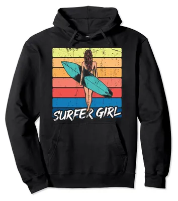 Produktbild von Surfer Mädchen Surfbrett Tropischer Sommer Surfing Pullover Hoodie
