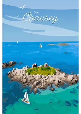 Image de Tableau sur toile illustration île de Chausey 30x45 cm, Tableau mural moderne pour décoration intérieure
