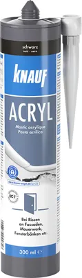 Produktbild von Knauf Maler-Acryl zum Abdichten von Dehnungs- und Anschluss-Fugen – umweltfreundliche Fugen-Masse zum Verfugen von Fenstern, Türen, Mauer-Werk, Putz, Beton, Rollladen-Kästen uvm., 300-ml, Schwarz