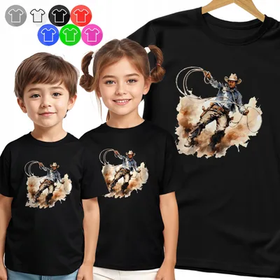 Zdjęcie produktu dla Koszulka Dziecięca T-Shirt - Kowboj Z Lasso Akwarela Dla Chłopca - M