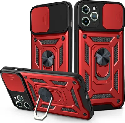 Produktbild von iPhone 11 Pro Hülle mit 360° Drehbarer Magnetische Ring Ständer Halter Dia Kameraschutz TPU Bumper Silikon Schutzhülle für iPhone 11 Pro Rot