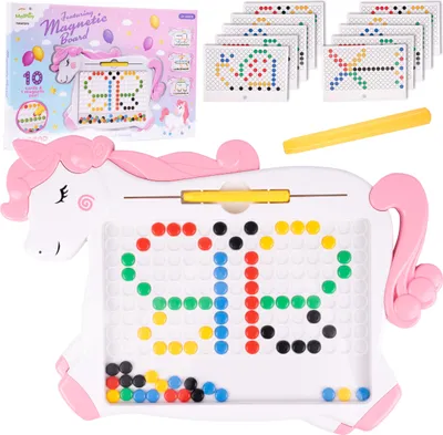 Obrázok produktu pre MalPlay magická palička jednorožec magnetické mozaikové korálky so šablónami pre deti od 3 rokov, ružová