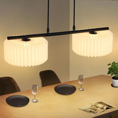 Immagine prodotto di ZMH lampada a sospensione tavolo da pranzo lampada a sospensione vintage lampada a sospensione soggiorno sala da pranzo lampada 2 fiamma bianco paralume carta lungo lampada a sospensione tavolo da pranzo lampada per camera da letto sala da pranzo senza lampadina