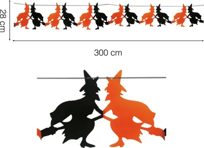 Productafbeelding van Heks Halloween Guirlande, feestdecoratie, 300 cm, zwart, oranje, betoverende decoratie-elementen, griezelavond, heksen-elementen, creatief, kleur: oranje