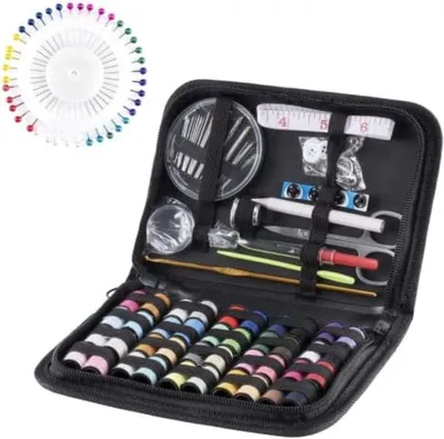 Produktbild von PolkaHome® Komplettes Nähset – 128-teilig, Mini-Nähwerkzeug-Set mit Faden, Nadeln, Knöpfen, Maßband, Schere – Ideal für Anfänger und Reisen