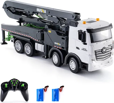 Produktbild von Betonpumpen-LKW-Spielzeug, 2,4-G-Fernbedienung, Baufahrzeuge aus Druckguss mit funktionierender Wasserpumpe, Lichtern und Geraeuschen fuer Jungen und Kinder