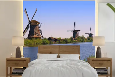 Produktbild von MuchoWow® Fototapete für Wohnzimmer oder Schlafzimmer Wandtapete Vinyl Motivtapete Niederlande - Mühle - Wasser - 220x220 cm - Tapeten