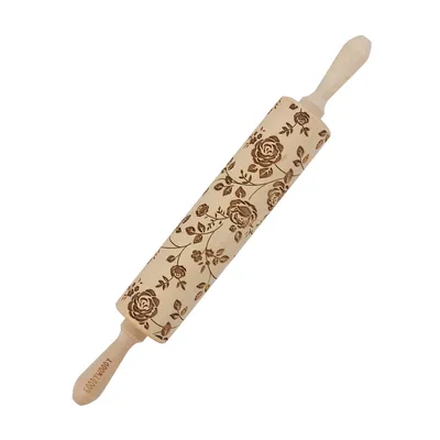 Zdjęcie produktu dla Tortownica Goody Woody z grawerem 46 cm drewno bukowe wzór dzika róża