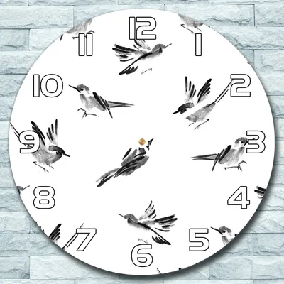 Produktbild von Wanduhr aus Glas Rund fi 30 Schwarze Vögel Quarz Deko Schlafzimmer Büro