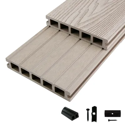 Produktbild von WOODSTORE24 WPC Terrassendielen Komplettset - 5 m² - mit Unterkonstruktion Mykonos Grau, Holzoptik, Diele für Terrasse & Balkon, Klicksystem