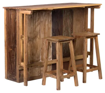 Produktbild von BARSCHRANK "ARUBA" | 140x110 cm (BxH) | Holz Minibar mit 2 Hockern