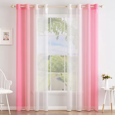 Voile-Gardinen 2er-Set mit Ösen, 140 x 260 cm, rosa, lichtdurchlässig
