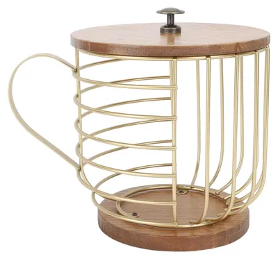 Productafbeelding van Koffiepadhouder grote capaciteit - Koffiecapsulehouder - Houten basis - Metalen rasterhouder - Container met deksel - Ruimtebesparend
