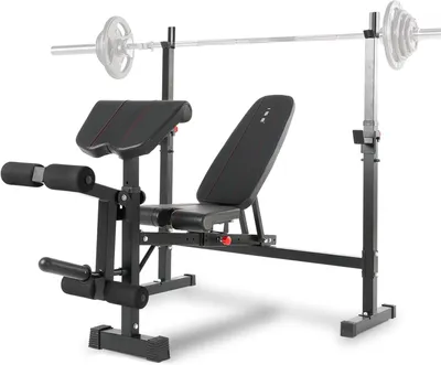 Imagen del producto de Banco de pesas multifuncional, banco de entrenamiento ajustable con máquina para ejercicios de piernas, con 7 niveles de ajuste de altura, color