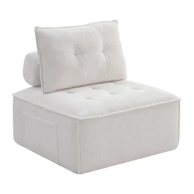 Produktbild von Modularer Loungesessel für Wohnz, Bodensessel aus Cord 84 × 84 cm, 2-in-1 als Sessel oder Hocker, mit Rückenkissen und Seitentasche, ohne Montage