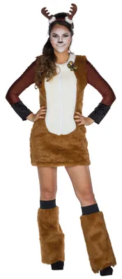 Produktbild von Reh Kostüm Bambi Plüsch-Kleid mit Haarreif für Damen