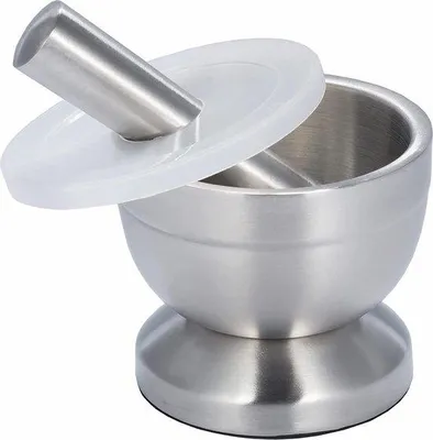 Zdjęcie produktu dla Młynek ze stali nierdzewnej z tłuczkiem, 10 cm, dopuszczony do kontaktu z żywnością