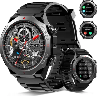 Produktbild von Herren Damen, Militär Smart Watch mit Telefonfunktion IP68 Wasserdicht Sportuhr, 110+Sportmodi Fitness Tracker, Herzfrequenz