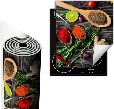 Image de Plaque de recouvrement pour cuisinière 45x52 cm Couverture de plaque vitrocéramique Tapis antidérapant Enroulable, bois épices