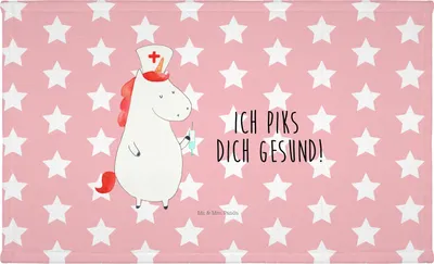 Produktbild von Mr. & Mrs. Panda Handtuch Einhorn Krankenschwester - Rot Pastell - Geschenk, Unicorn, gesichtshandtuch, Krankenpflegerin, gesichtstuch, Flauschtuch, Krankenhaus, Ärztin