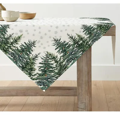 Productafbeelding van Tafelkleed, motief: dennennaalden en sneeuwvlokken, kerstthema, 100x100 cm, beige, polyester