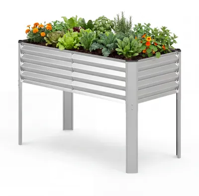 Immagine prodotto di KOMFOTTEU, aiuola rialzata in metallo con gambe, fioriera elevata con sistema di drenaggio, vaso per piante da orto, fiori ed erbe aromatiche, aiuola da giardino, fioriera per giardino, balcone o terrazza