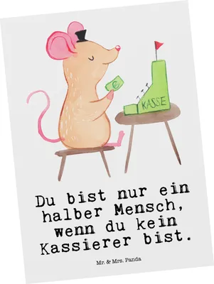 Produktbild von Mr. & Mrs. Panda Postkarte Kassierer Herz - Weiß - Geschenk, bildkarte, Lustig, Postkarten, Grußkarte, Witzig, Ansichtskarten, Kassenwart, Fotokarte, Spruch
