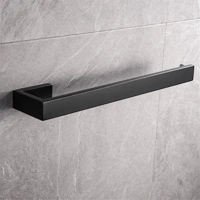 Productafbeelding van Uniqoos® Handdoekhouder van roestvrij staal (SUS 304) – mat zwart, 35 cm lang (35 x 7,5 x 3 cm), 250 g, wandhouder met verborgen schroeven, geschikt voor badkamer en keuken
