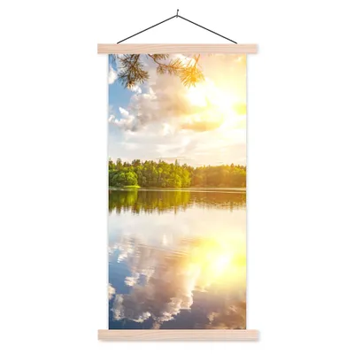Produktbild von MuchoWow® Textilposter Bäume - Wasser - Sonne 60x120 cm mit holzfarbenen Rahmen - Holz