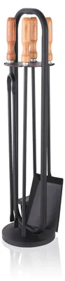 Imagen del producto de Relaxdays, juego de accesorios para chimenea, 5 piezas: gancho para leña, pala, recogedor de cenizas, tenazas, mangos de madera, juego para estufa, color negro/natural