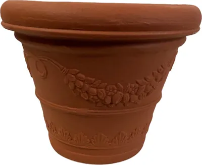 Produktbild von Garden Italia Vases Runder Glocken-Blumentopf mit ICFB-Girlanden, Durchmesser 25 cm, Höhe 20, hergestellt in Italien aus terrakottafarbenem Kunstharz – frostbeständig – leicht und stoßfest, 25