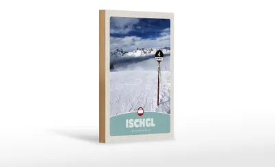 Produktbild von Holzschild Reise 12x18 cm Ischgl Östereich Schnee Berge Urlaub