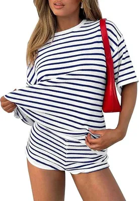 Produktbild von Damen-Trainingsanzug Zweiteiliges Set Shorts T-Shirt Weiß-blaues L