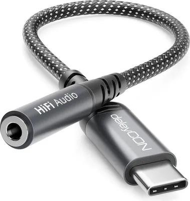 Produktbild von deleyCON USB-C auf 3,5mm Audio Adapter (32Bit 384KHz DAC-Chip) USB Typ-C Stecker zu Klinke Buchse - für Kopfhörer - für iPhone 17 16 15, iPad, Galaxy S25 S24 A16 A56 uvm.