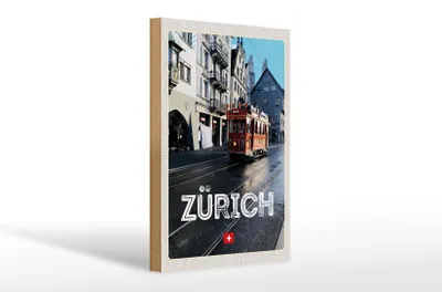 Produktbild von Holzschild Reise 20x30cm Zürich Schweiz Jelmoli Straßenbahn