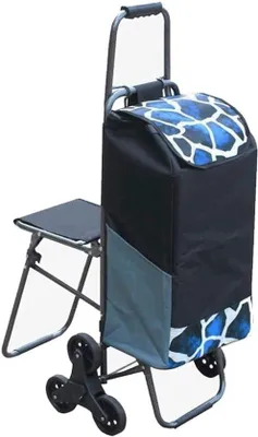 Produktbild von Famanu Einkaufswagen mit Sitz - Faltbarer Einkaufstrolley mit 6 Rädern für Treppen und Steigungen - 100 kg Tragkraft und 33 l Volumen