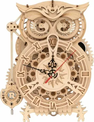 A 3D wooden mechanical owl clock.