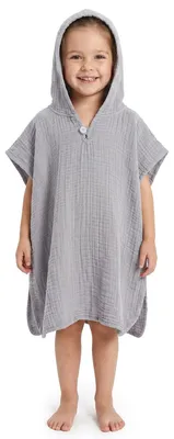 Imagen del producto de Bata de muselina de alta calidad para niños con capucha, 100% algodón, color gris claro